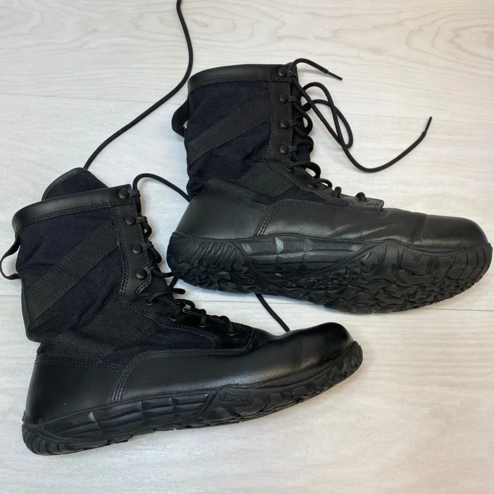 Belleville Mens 10W Mini-Mil Tactical Boots Black Leather Vibram Minimalist